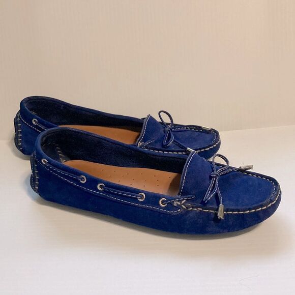 MERCANTI Fiorentini Nubuck Driving Shoes Blue Leather Loafers Womens 9B - Picture 2 of 14